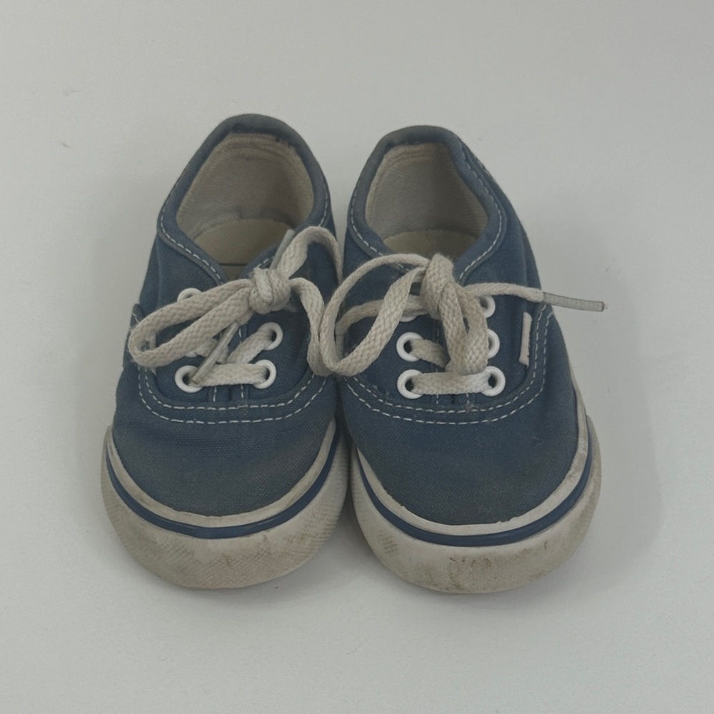Vans Toddler Denim Blue Sneakers Size 4 cute school kids white black medium blue